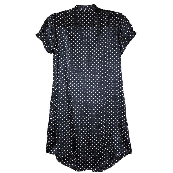 Alice Ritter Shirt Dress Womens 2 100% Silk Black Gold Polka Dot Rounded Hem - Picture 6 of 9